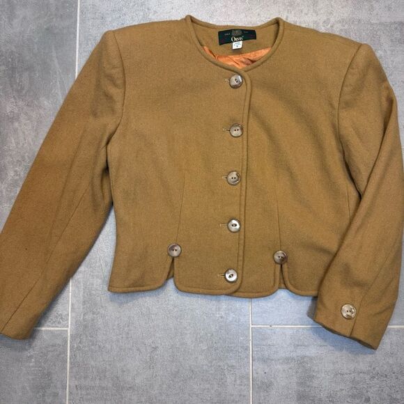 Vintage Orvis Wool Cropped Camel Blazer Jacket Size 6 - Picture 1 of 10